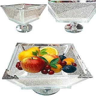 ProTech Large Silver Crushed Diamond Fruit Bowl, Glass Sparkle Ornament Bling Gift, Kitchen Centre Piece Storage, Diamante Home Décor, Crystal Filling Fruit Bowl, Luxurious Glamming Appearance