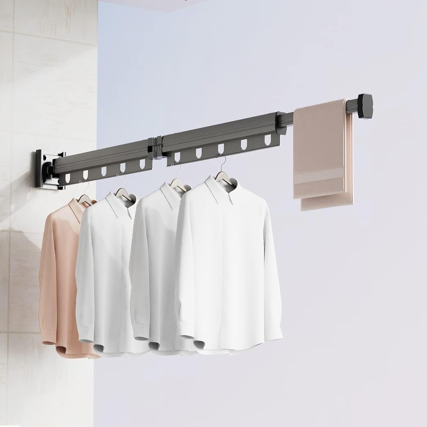 Foldable Wall Hung Clothes Drying Rack, Retractable Laundry Drying Rack Clothes Airer Indoor Folding, Space Saving Clothes Drying Rack Wall Mounted for Balcony, Laundry,