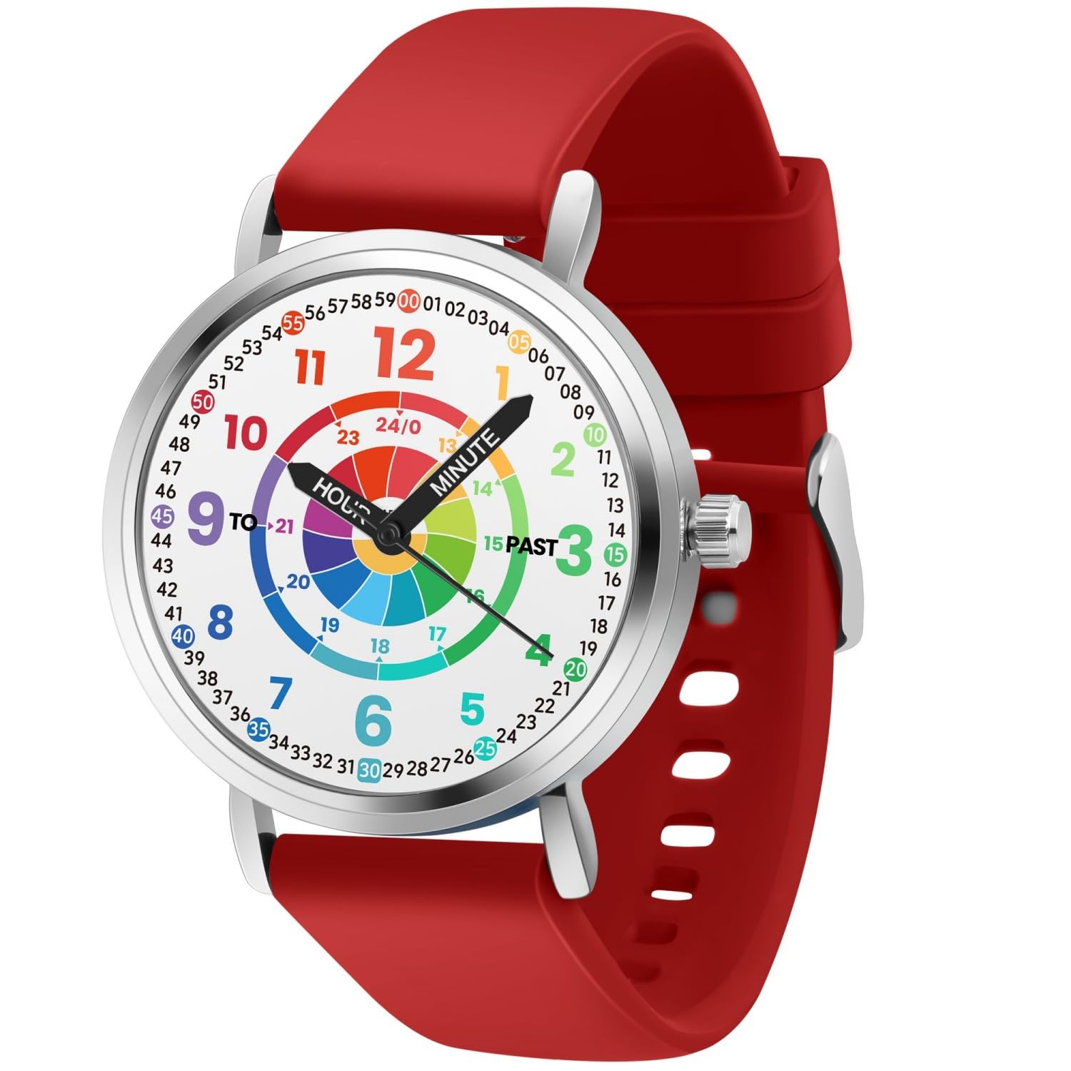 Blisshour Kinderuhren, Lernuhr für Kinder, Kleinkinder, Lernzeit und leicht ablesbare Zeit, analoge Uhr für Jungen und Mädchen, Alter 3 ~ 11 Jahre, Rot
