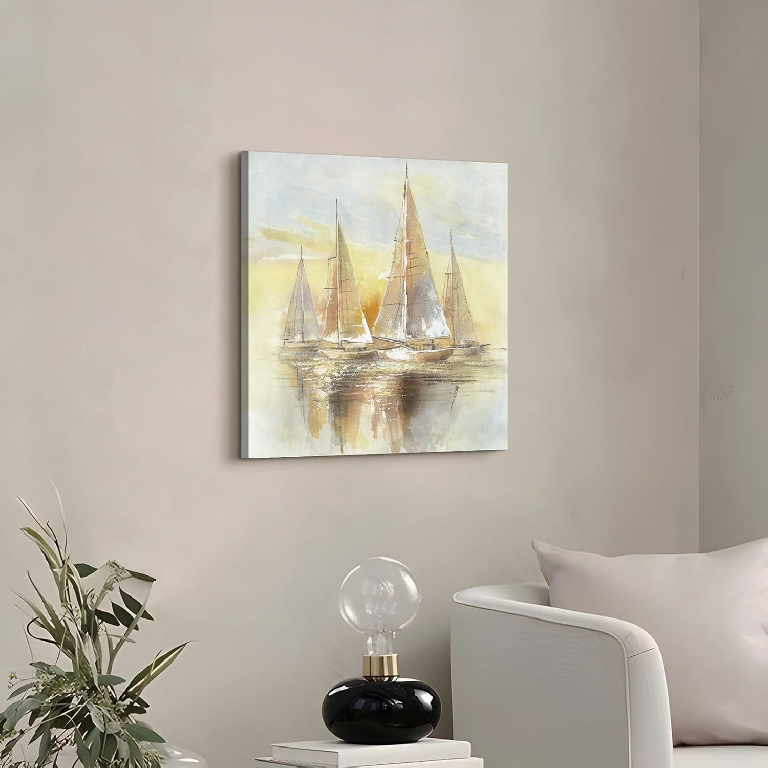 Ocean Sailboat Canvas Wall Art: Sea Sail Boats Picture Painting Print Nautical Seascape Artwork Decor for Bathroom Living Room