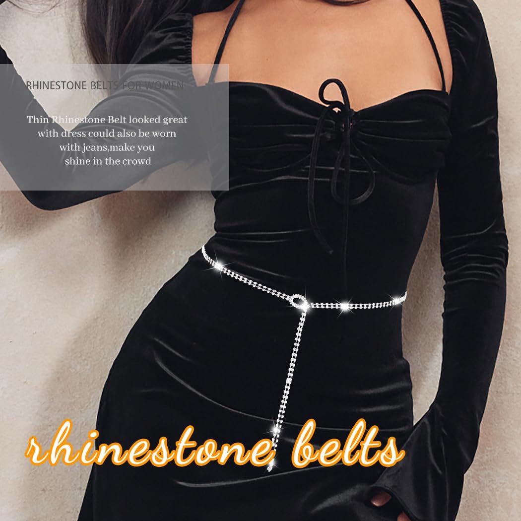 Abien Rhinestone Belts for Women Crystal Chain Belt for Dress Sparkle Thin Belts for Dresses - Image 4