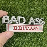 2 Pack Bad Ass Edition Emblem 3D Chrome Letters Front Hood Badge - Pair Set Badge with Tape - 3.8' x 1.4' Decals for Cars, Trucks, Motorcycles, Boats & Laptops (2PCS, Silver/Black)