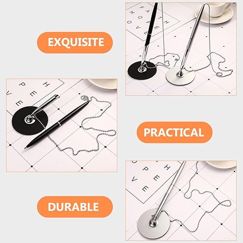 Miniatura 5 de Ciieeo 2 bolígrafos de metal para firma de invitados, bolígrafo de tinta negra con base para bolígrafo y cadena de recepción, bolígrafo, rotulador
