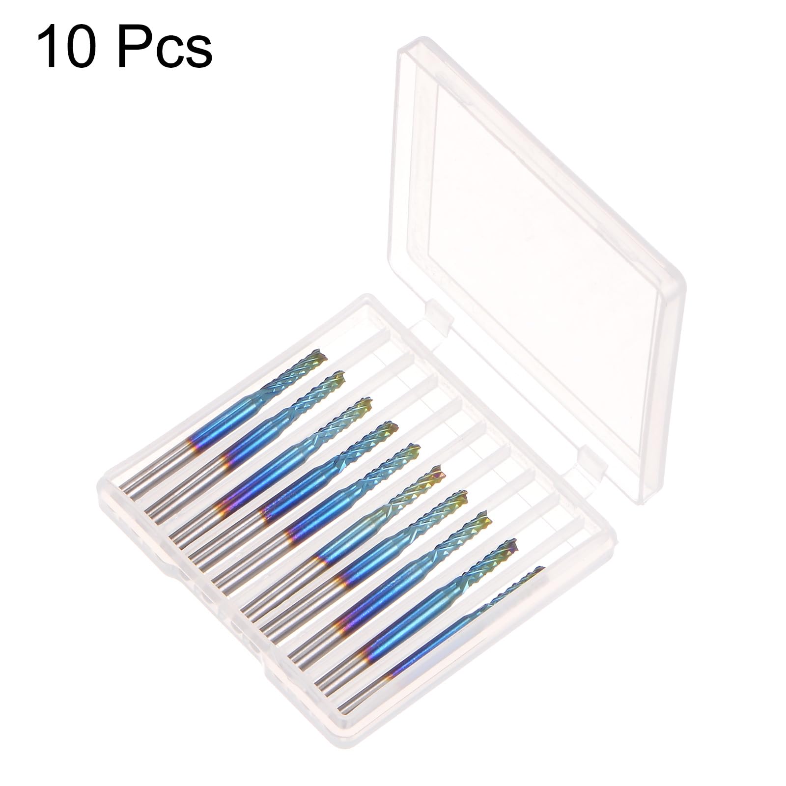 QUARKZMAN 10Stk Ende Fräsen CNC Fräser Bits 1/8" Schaft 2.4mm Blau Beschichtet Wolfram Karbid Fräsmaschine für PCB Acryl Holz Aluminum Metall