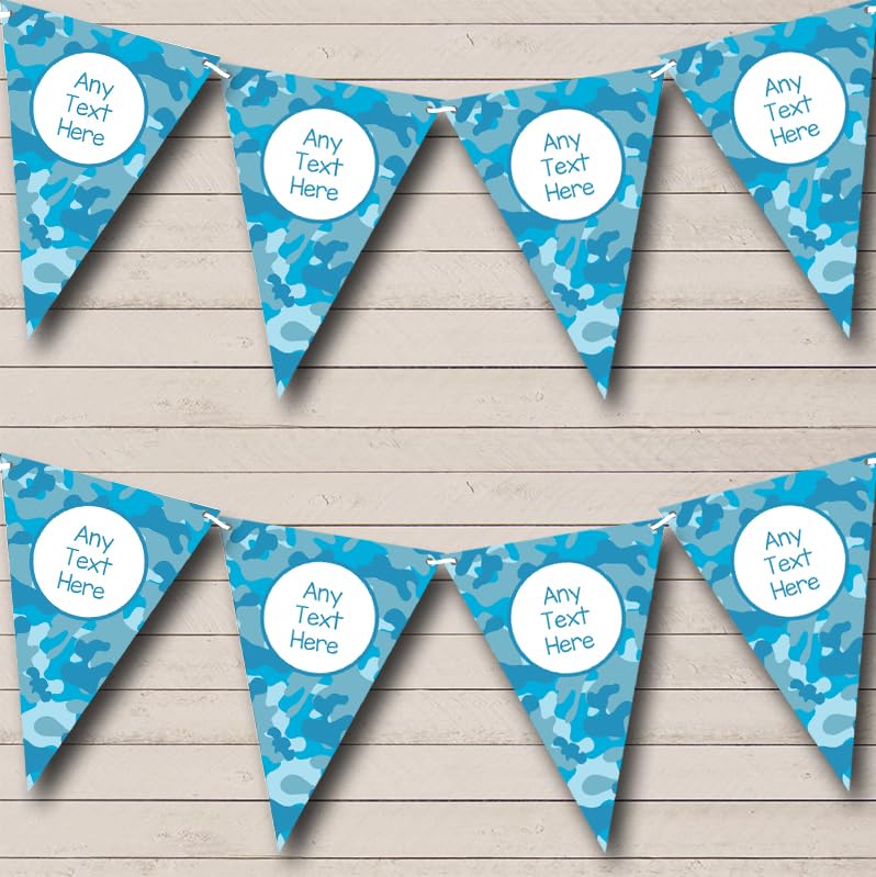 Fingerprint Designs Blue Camouflage Personalised Birthday Party Bunting - Hanging Party Decoration - Birthday Party Banner Garland | Decorative Party Supplies — image 1