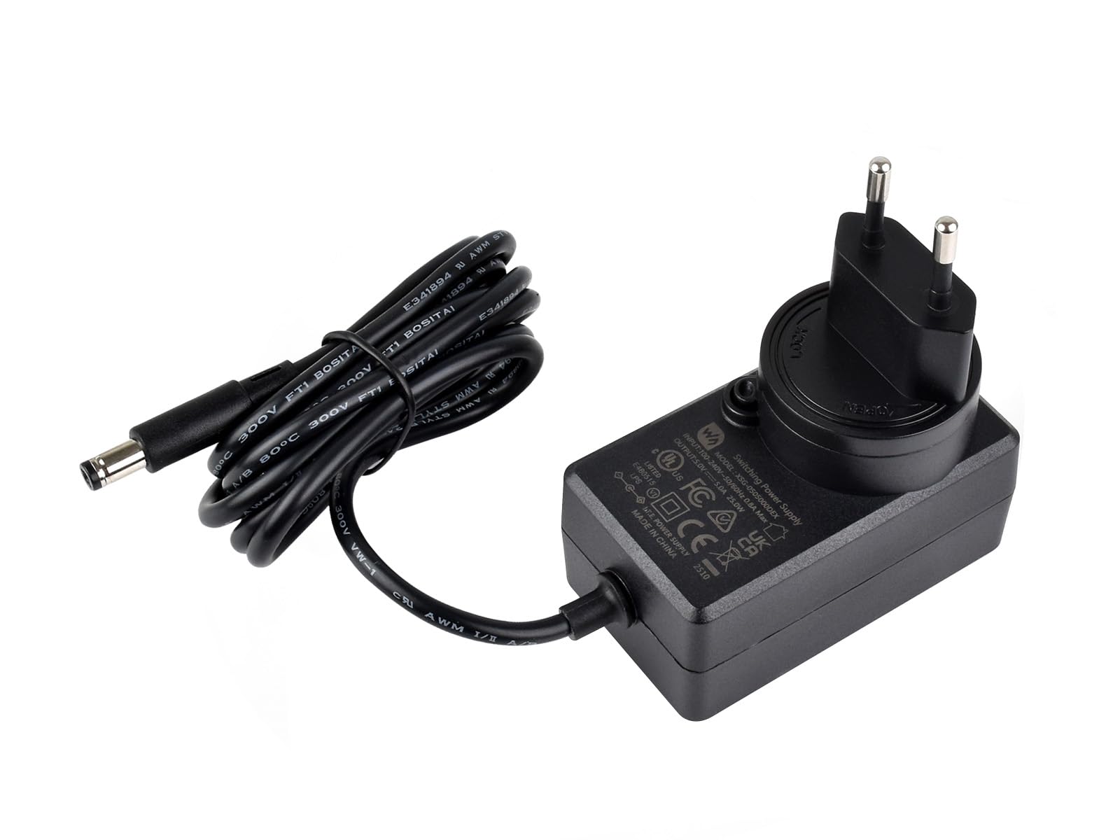 Waveshare Power Supply, Power Adapter, 5V / 5A, DC Jack Output, OD 5.5mm, ID 2.1mm, EU Plug