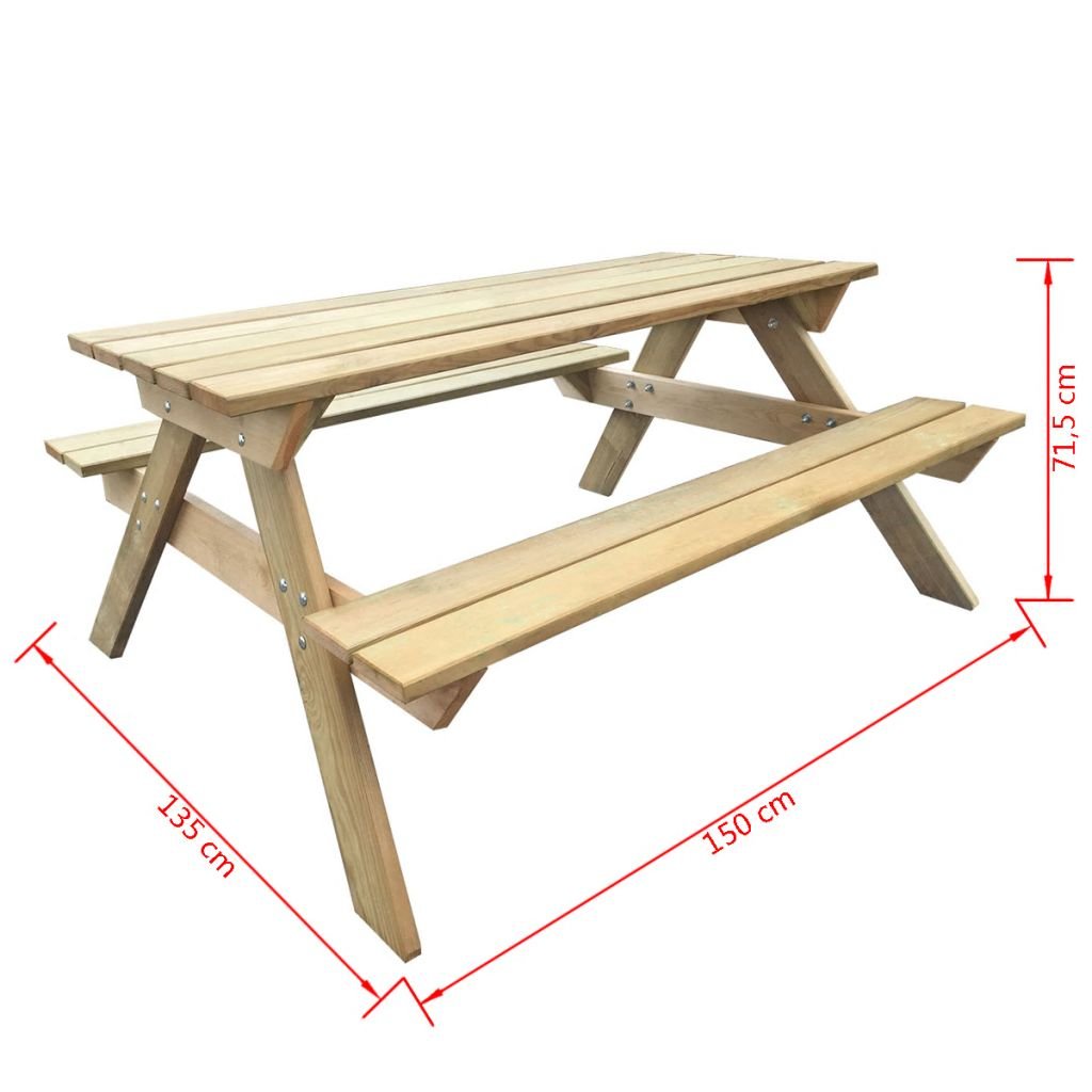 vidaXL Table de Pique-Nique Table de Jardin Terrasse Meuble Extérieur Bois