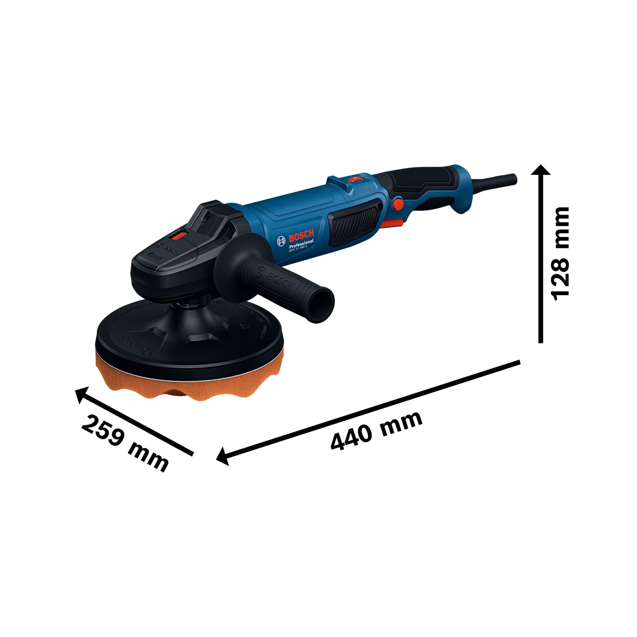 Bosch Professional Lucidatrice rotante GPO 11-180 S (incl. 1 platorello di supporto da 180 mm, 1 platorello in spugna da 180 mm, 1 impugnatura ausiliaria)