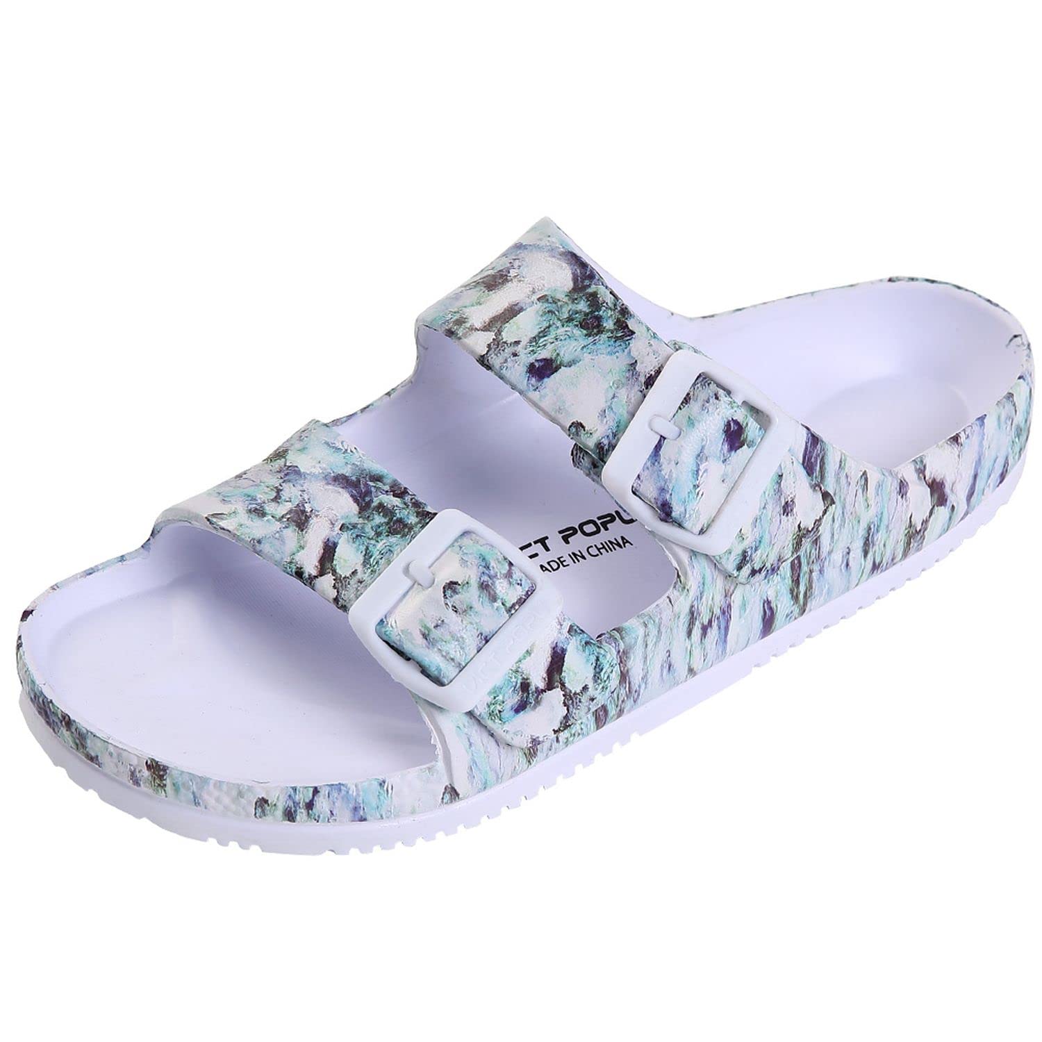 VICT POPU Pantoletten Damen mit Fussbett Sandalen Flach Rutschfest Sommer Badelatschen Lässig EVA Slides Erwachsene Schlappen