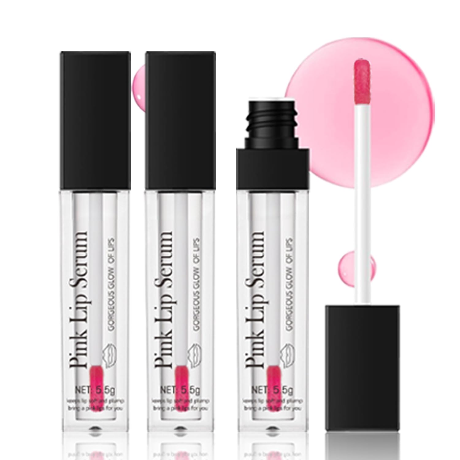 Pink Lip Serum Lip Gloss, Moisturising Plumping Oil & Colour Changing Tinted Balm for Soft Full Subtle Pink Tint
