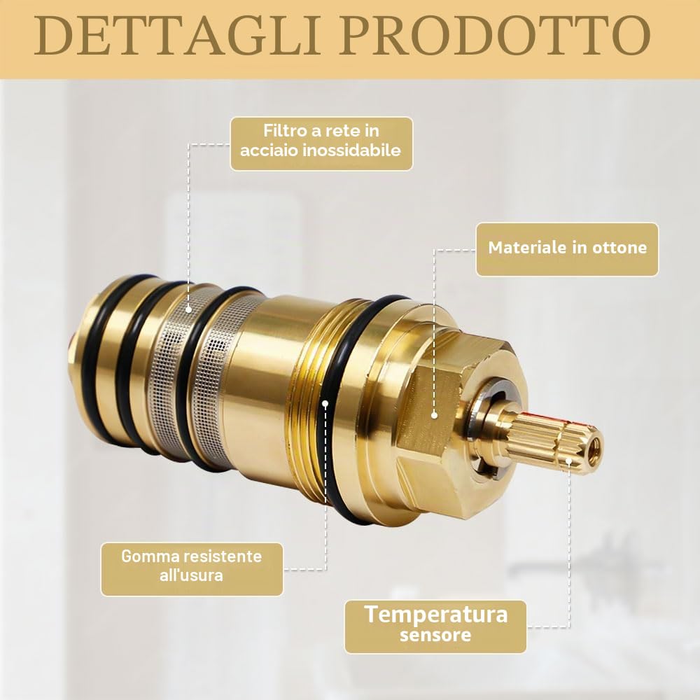 94282000 Cartuccia Termostatica Doccia in Ottone Unità di Controllo della Temperatura 3/4" Cartuccia Termostatica Ricambio Adatta per Doccia Hansgrohe Ecostat, Termostati per Vasca a 2 e 3 Fori
