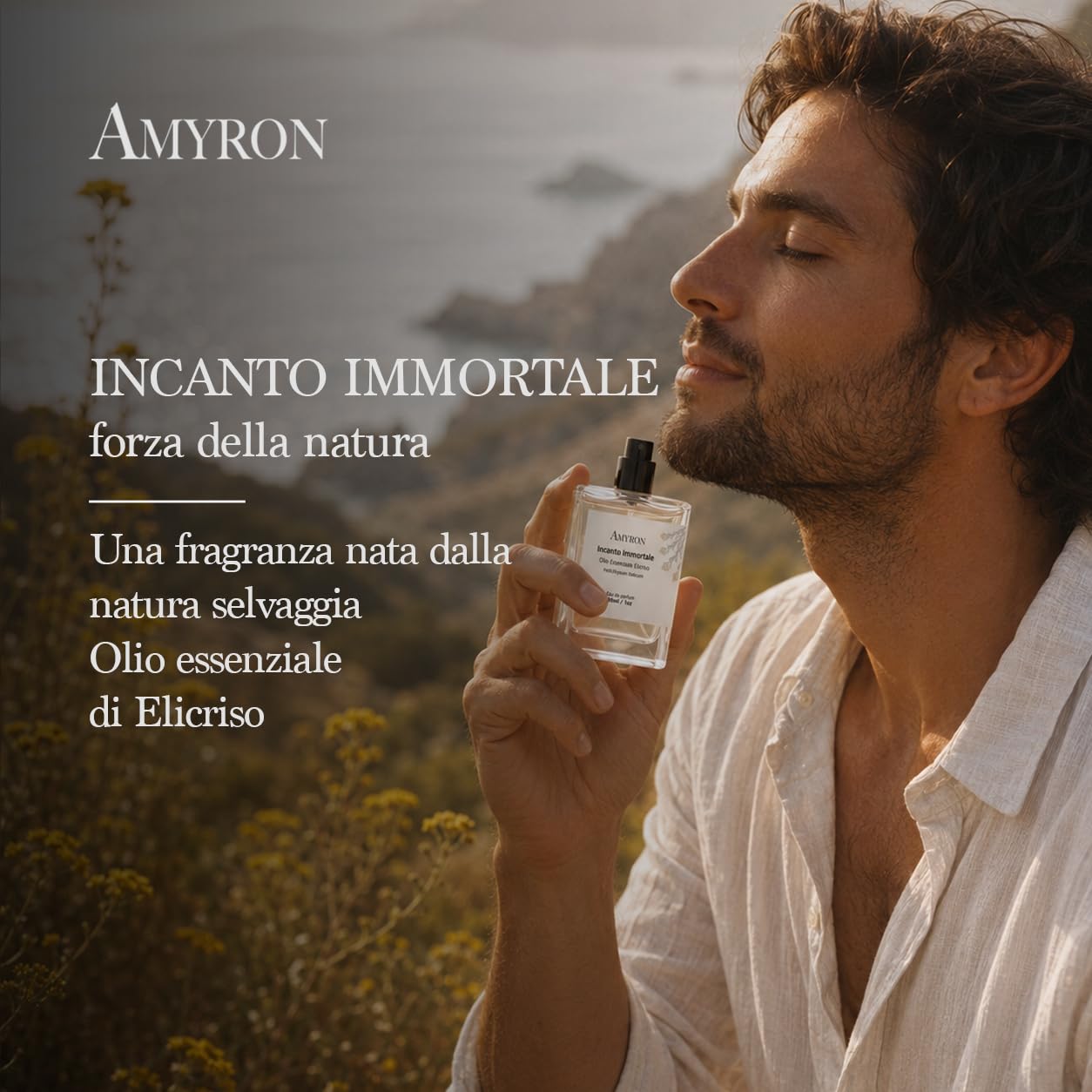 Profumo Botanico Incanto immortale 30ml AMYRON, Creato Con Ingredienti Al 100% Naturali A Base di Olio Essenziale Elicriso/Fragranza Artigianale Made In Italy.
