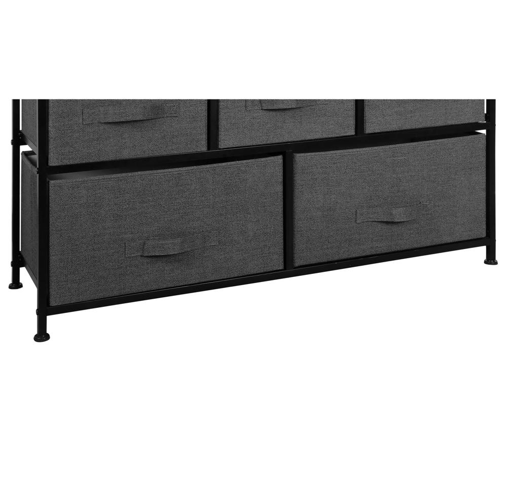 SUPER DEAL Wide Dresser for Bedroom, 5 Drawer Fabric Storage Organizer Chest Heavy Duty Steel Frame Wood Top for Kids Toys Livingroom Closet Nursery Hallway, Dark Grey : Home & Kitchen