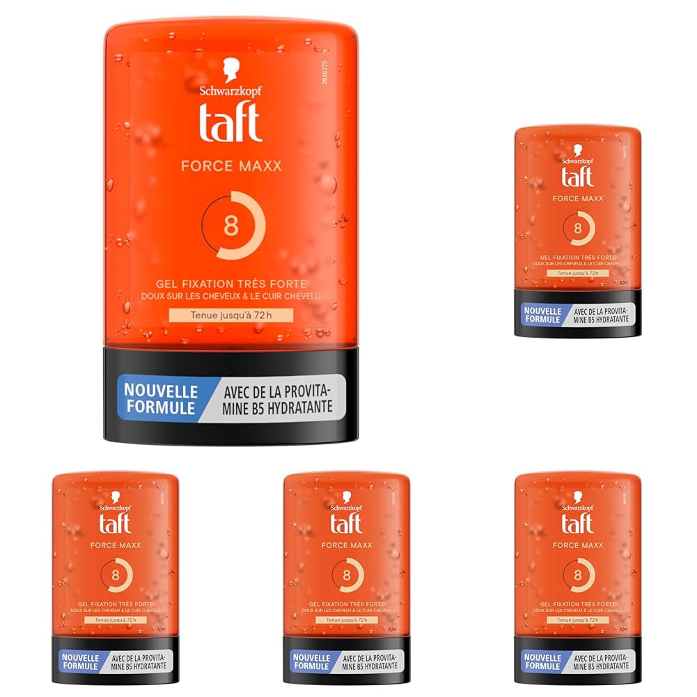 Schwarzkopf Taft Frisiergel Force Maxx Halt, 72 Stunden Halt, sehr starker Halt, sanft auf den Haaren, langer Halt, ohne klebrige Wirkung, Formel Provitamin B5, 300 ml (Packung mit 5)