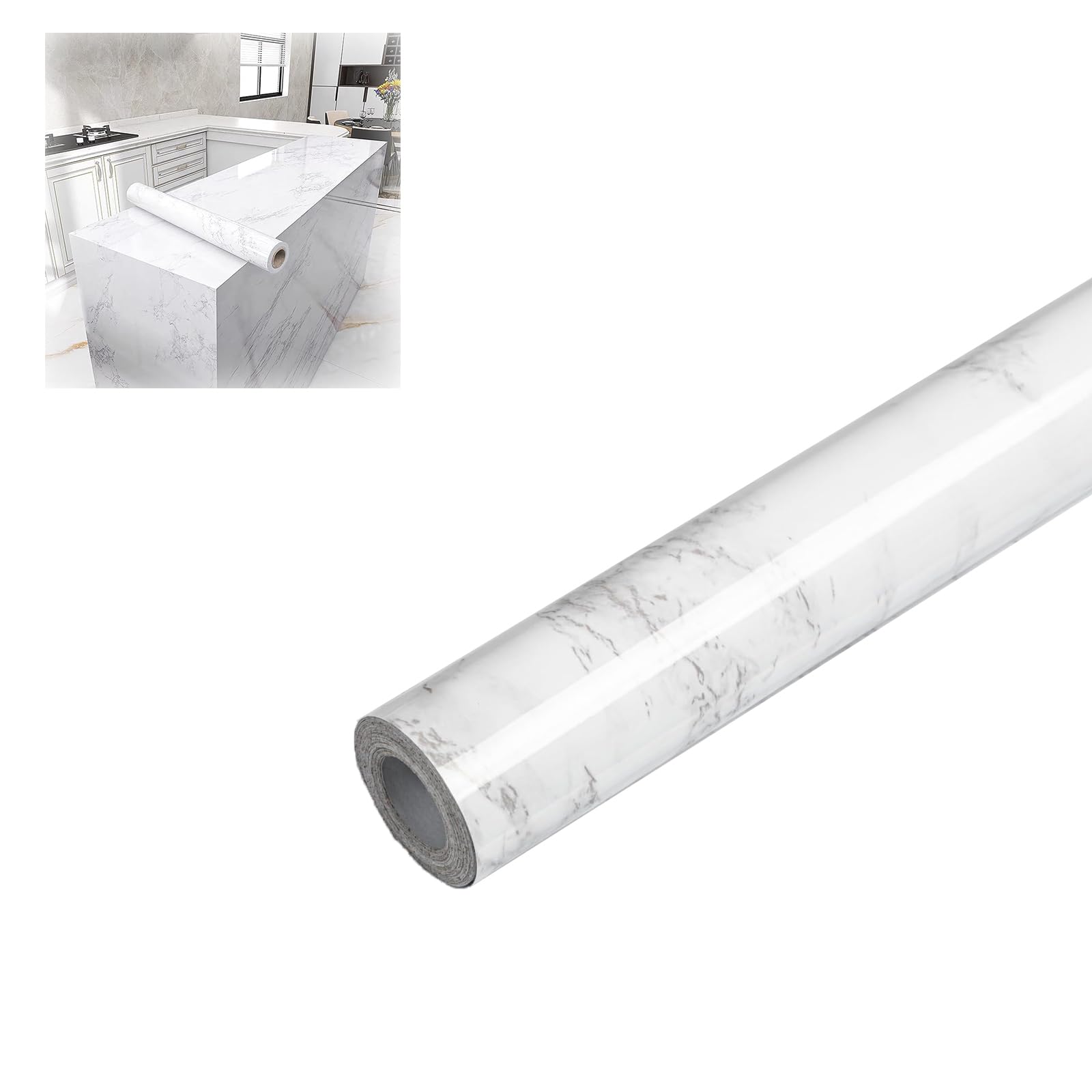White Marble Peel and Stick Wallpaper 15.7"×78.7" - Waterproof, Self Adhesive, Removable Wallpaper for Countertops, Bedroom, Cabinets—Enhance Your Space with Elegant Marble Wall Paper