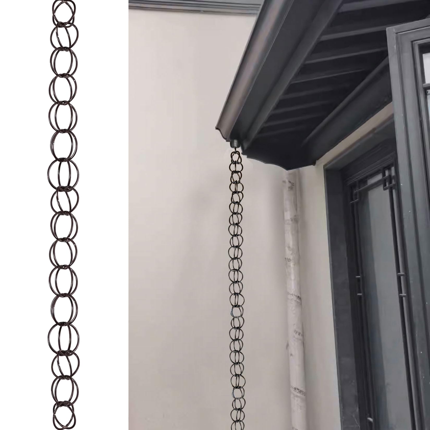 WEKONUMEX Rain Chains for Gutters, Rain Chain For Gutter Water Collection Garden Patio Gazebo Multicolor 1-10m(Dark brown,2.6m(8.6ft))