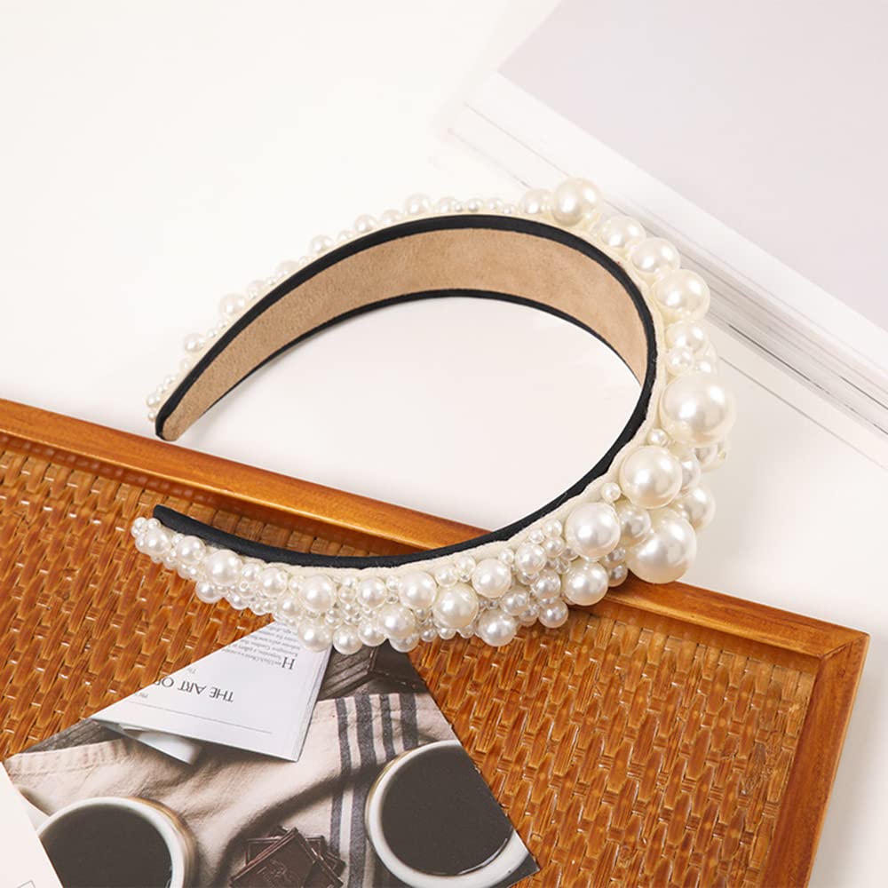 Amazon.com : Wiwpar Pearl Headbands Wide Hair Hoop with  display picture 3