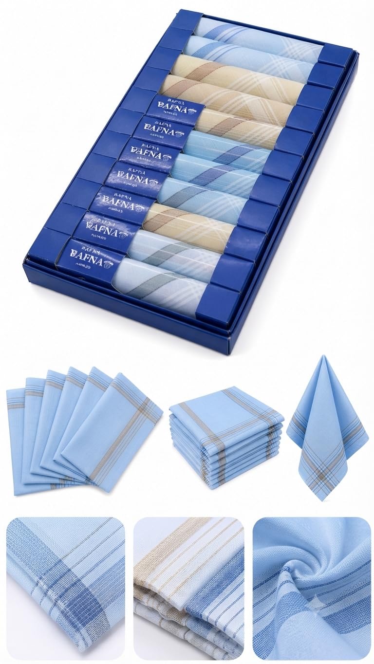 Cotton Handkerchief for Men (Set of 12) with Box | 100% Soft Cotton Hanky | Stylish Rumal for Boys & Men | Daily & Formal Use-picture-44