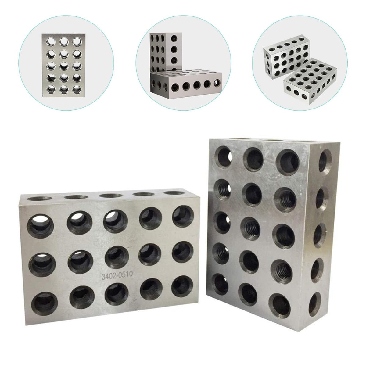 Bloc de Calibrage 123 en Acier, Lot de 2, Argenté