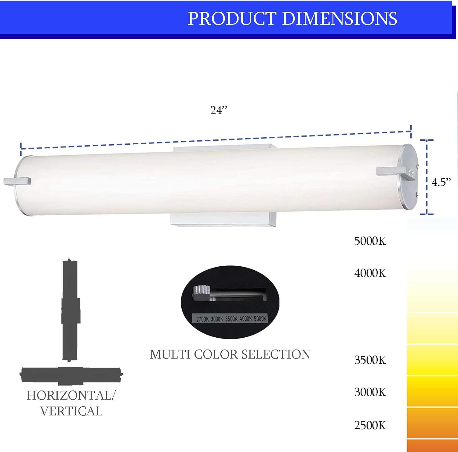 Ciata 1-Light LED Multi Color Temperature Wall Fixture in Brushed Nickel Finish with White Frosted Shade (24 Inches)
