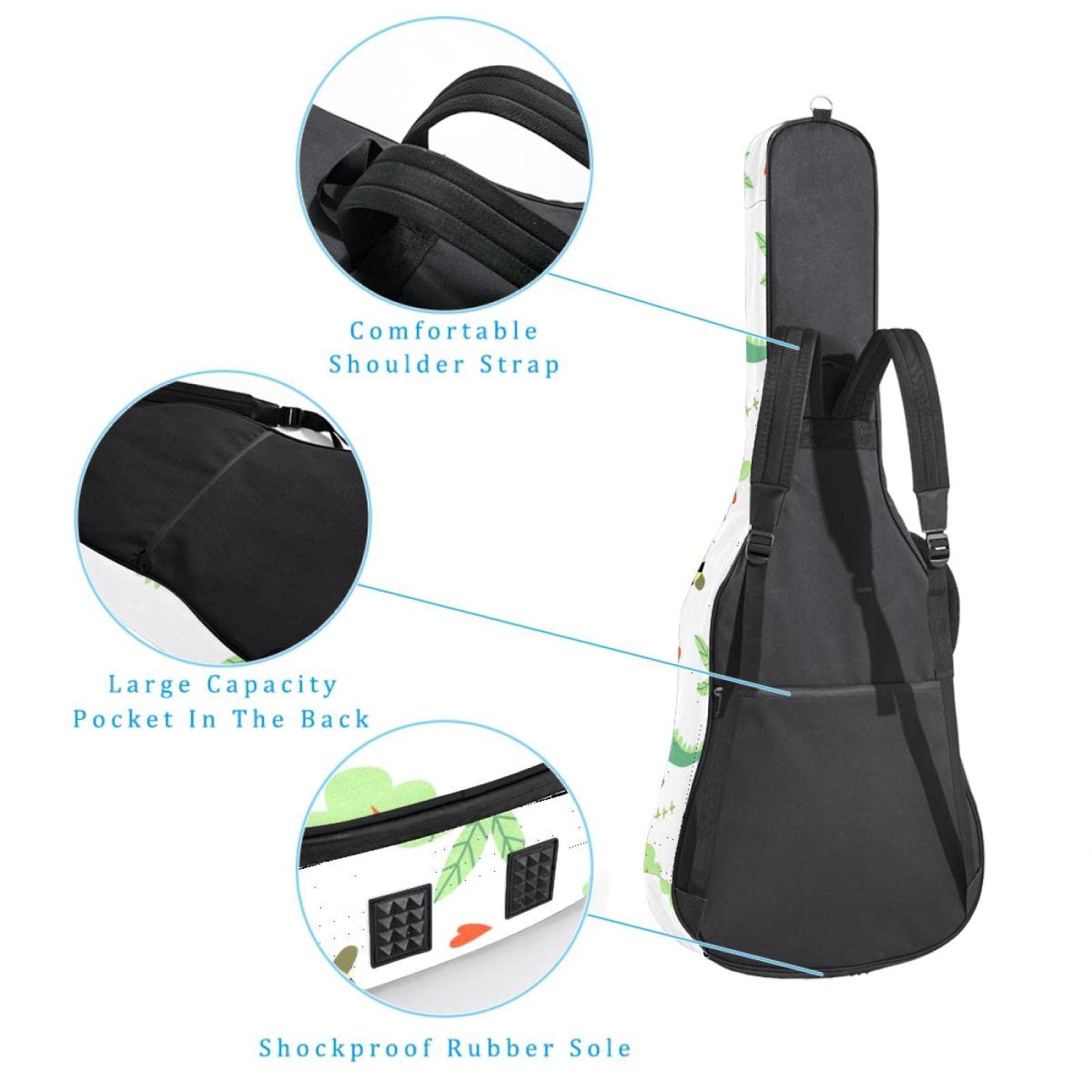 Torba na gitarę akustyczną wodoodporna gitara plecak gruby miękki wyściełany płaski 'Happy Easter Bunny Egg' klasyczna gitara etui, kolor2, 42.9x16.9x4.7 in, Organizer do torby