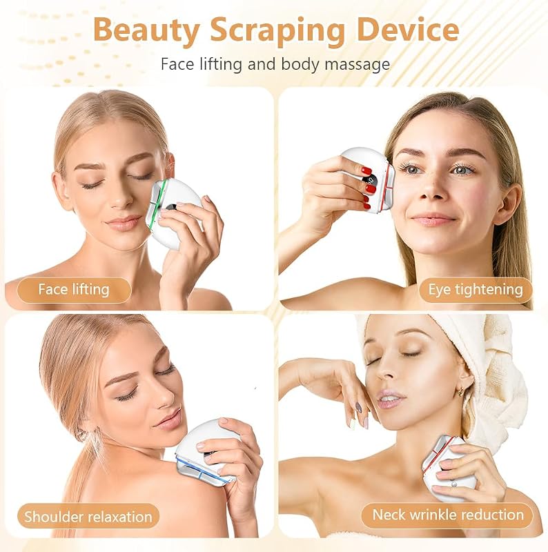 Set de masaj facial cu încălzire Aomig, cu dispozitiv de vibrații pentru lifting și antirid, pentru masajul gâtului și al corpului, cu piatră gua sha