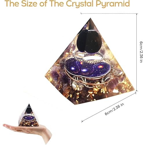 Miniatura 3 de EternalOrgone Galaxia Serie Pirámide de Orgón Esfera de Cristal de Obsidiana con Amatista Natural Piedra de Cristal Resina Orgonita Curaciones