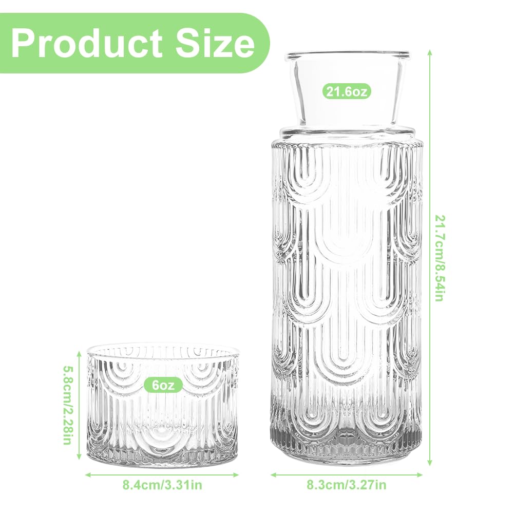 Gluckigluck - Caraffa in vetro con coperchio, set con tazza (630 ml) – vetro borosilicato, caraffa per comodino, per camera degli ospiti, bagno e soggiorno (trasparente)