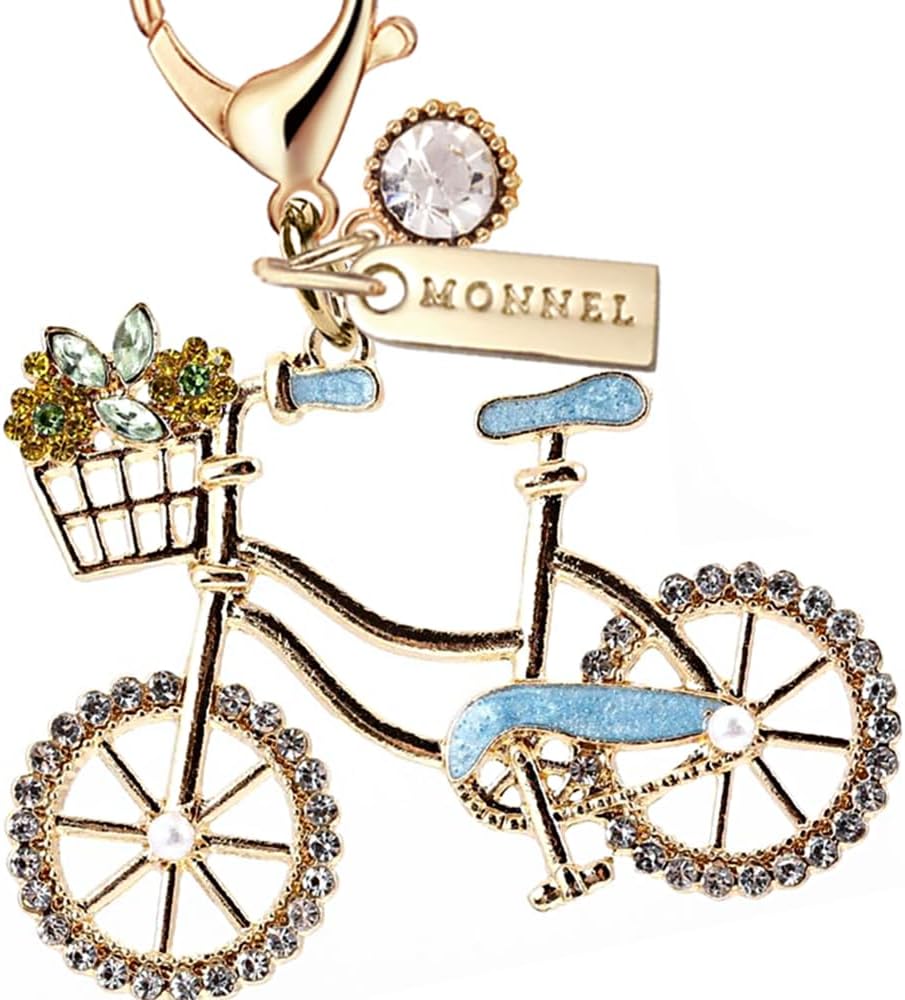 MC435 Little Crystal Lady Bicycle Lobster Clasp Charm for Women with Velvet Bag (Green,1 Piece) - Image 2