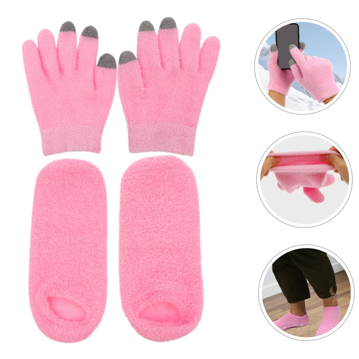 FRCOLOR Guanti Touchscreen Idratanti e Calzini Gel Set per Mani e Piedi Secchi Riparazione e Ammorbidimento Notturno e Quotidiano