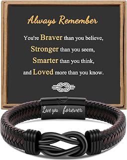 Gift for Men Infinity Bracelet for Men Dad Husband Boyfriend Son Grandson Brother Nephew Uncle Brown Braided Leather Forever Linked Together Stainless Steel Engraved with Love You Forever Jewelry 7.5|8.5|9 Inches