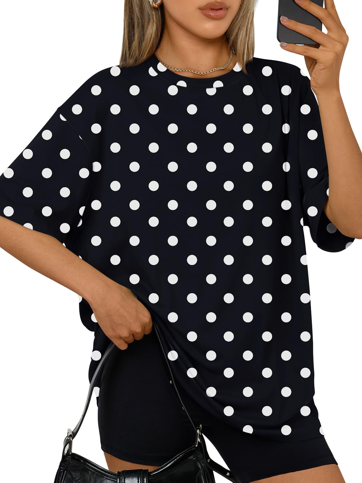 Trendy Queen Womens Oversized T-Shirts Short Sleeve Crew Neck Summer Tops | Midweight Poly-Cotton Blend, Drop Shoulder Loose Fit