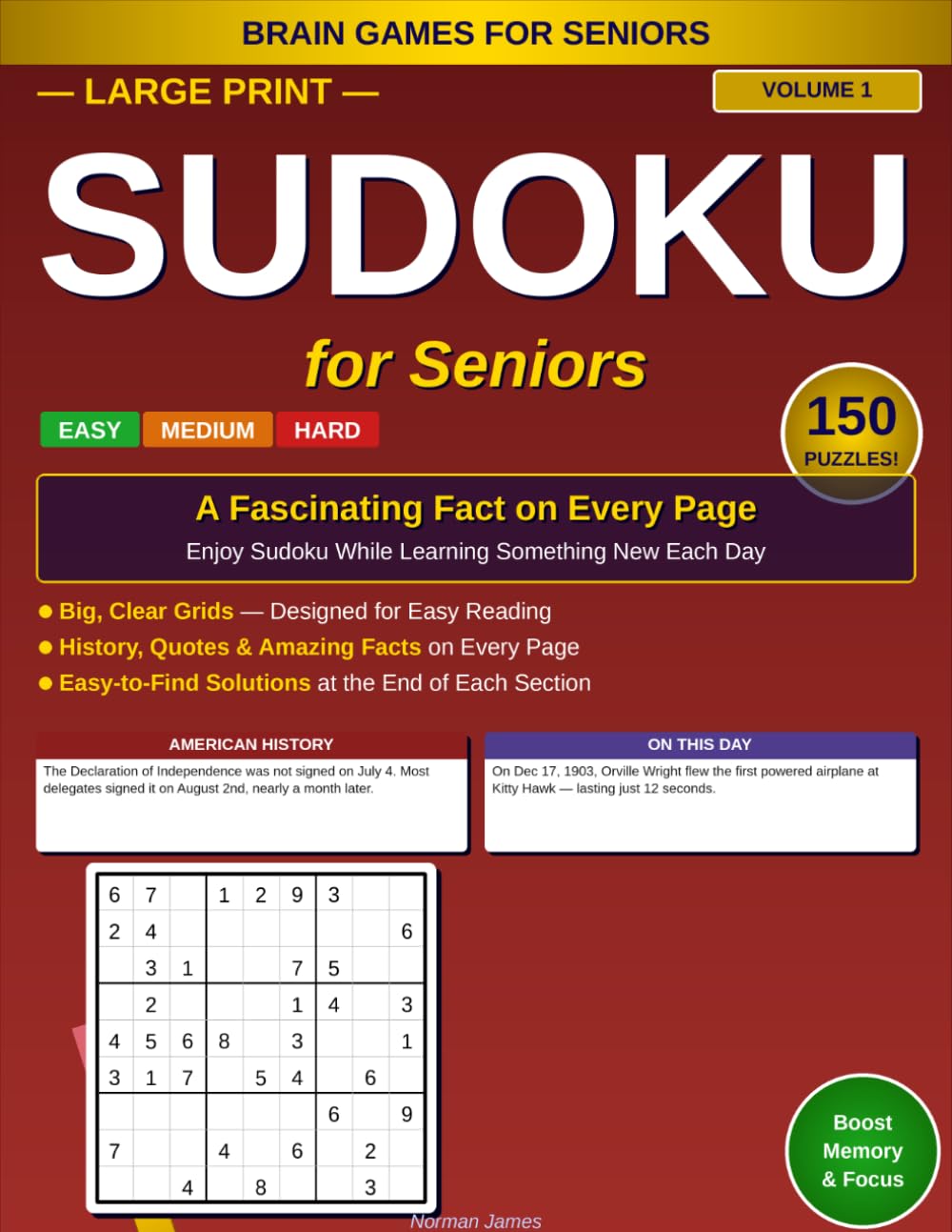Large Print Sudoku for Seniors: American History & Nostalgia: 150 Easy, Medium & Hard Puzzles with a Fascinating Historical Fact on Every Page — ... With Fascinating Facts: 10 Unique Volumes)