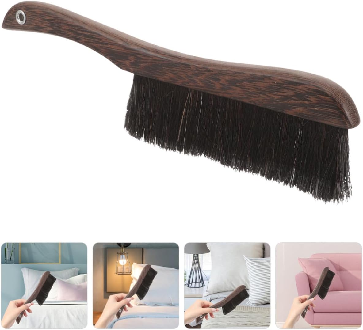 2pcs Natural Wooden Hand Broom Brush with Soft Horse Tail Hair Bristles for Gentle Cleaning and Dusting of Musical Instrument Keyboards and Furniture in Offices and Chemical