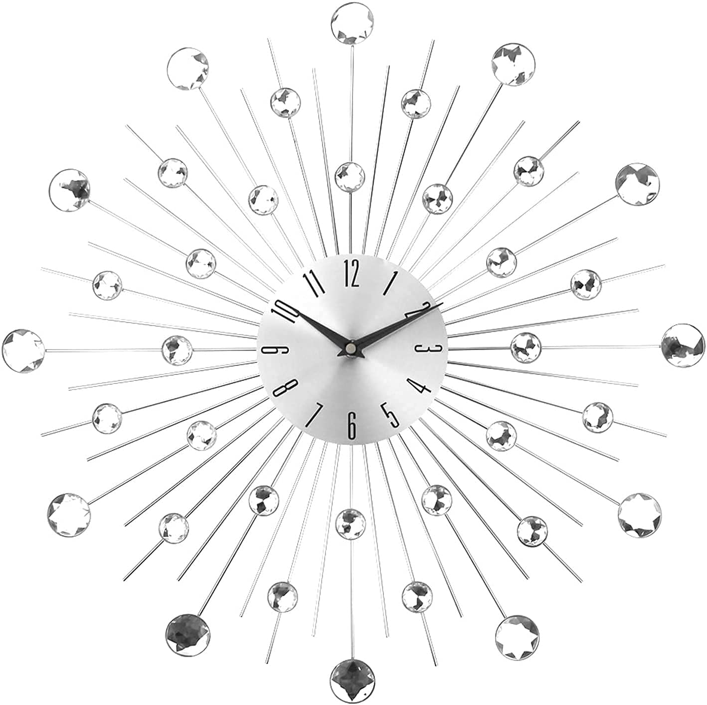 SaryEdge Luxury Crystal Wall Clock for Living Room, 3D Non Ticking Silent Clocks Operated Metal Wall Art Decoration for Kitchen Living Room Bedroom,