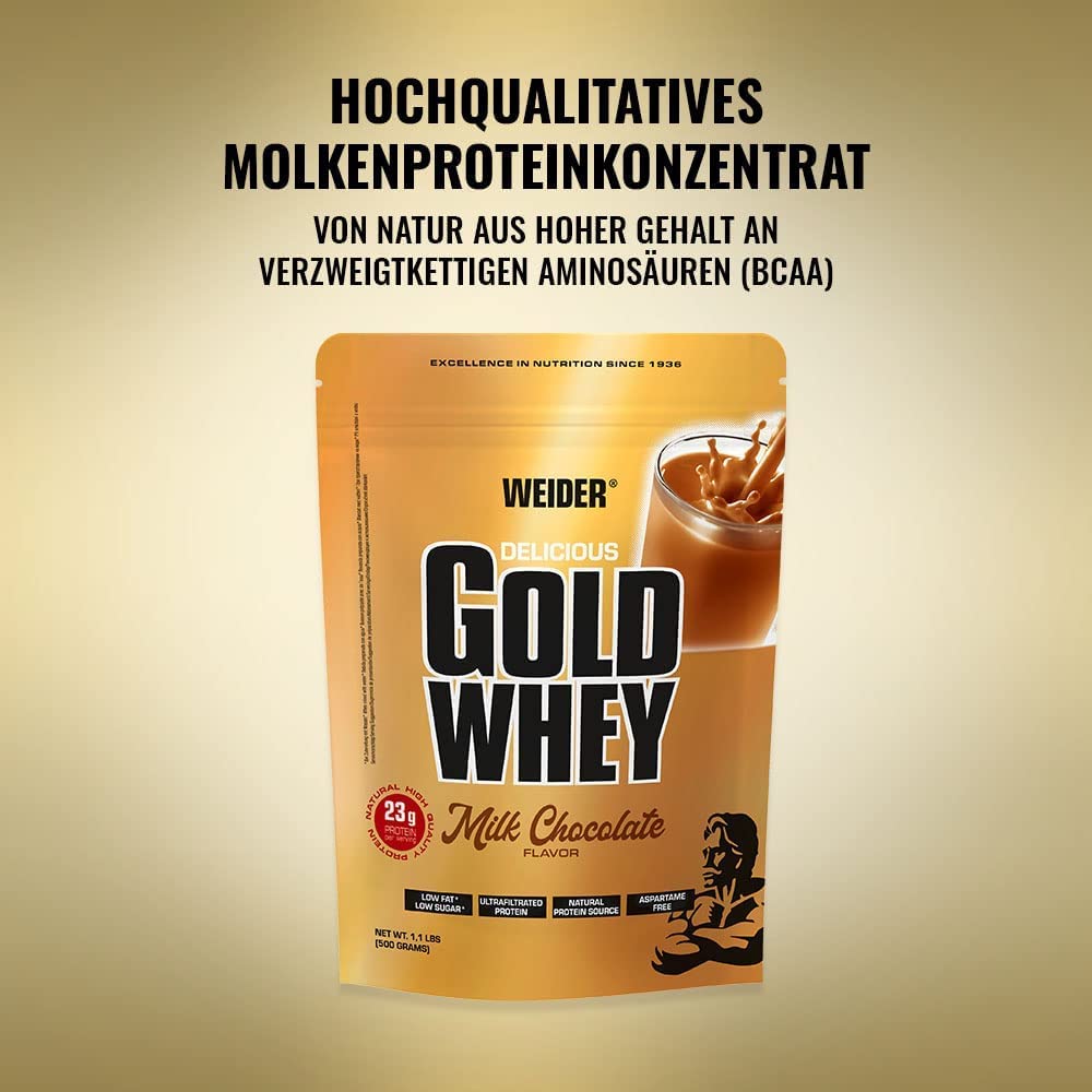 WEIDER Gold Whey Protein, Milchschokolade, Whey Protein Eiweißpulver mit hohem Proteingehalt für Muskelaufbau, Protein Pulver mit wenig Kohlenhydraten und Fett, Low Carb ideal für die Diät, 2 kg