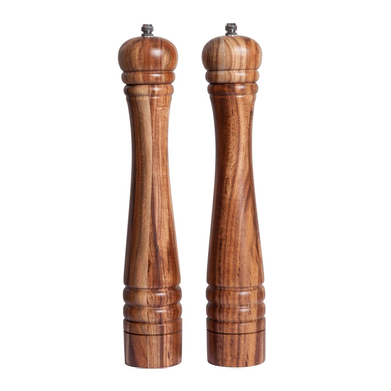 Salz- und Pfeffermühle Set, Gewürzmühlen 2er-Set, Salz und Pfeffer Mühle aus Akazienholz mit Keramikmahlwerk, H 30 cm