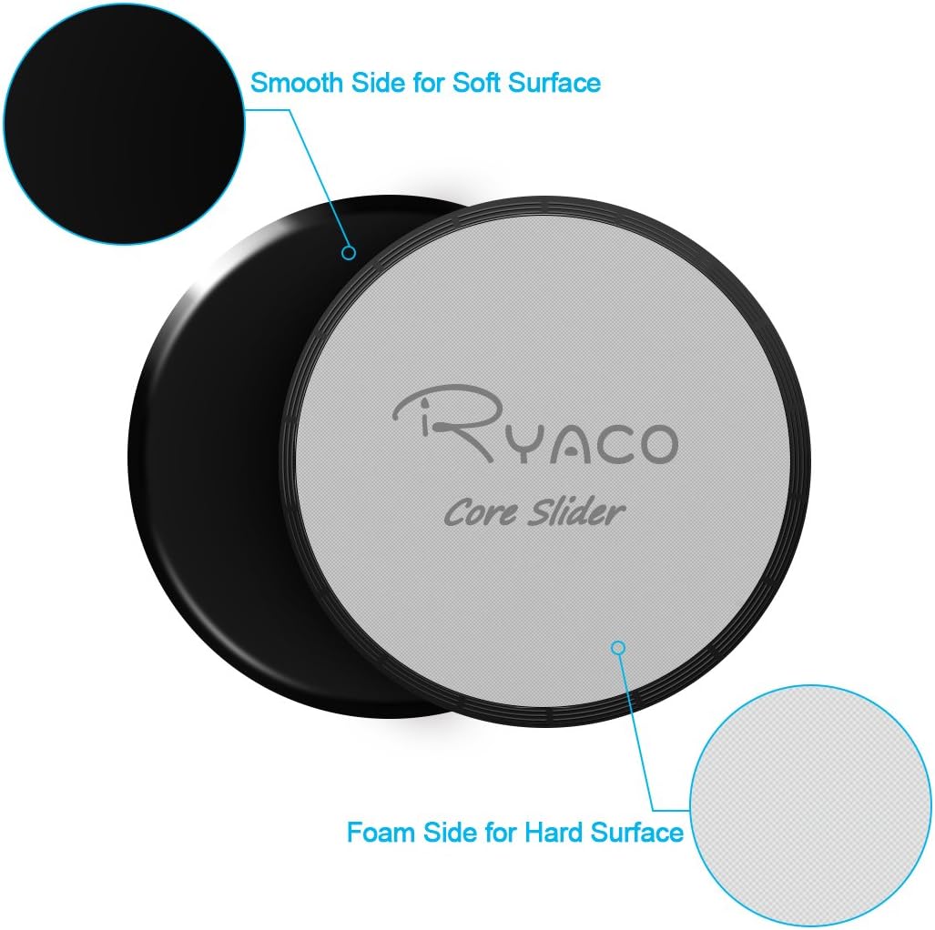 Ryaco Core Sliders, Dual Sided Strength Slides, Exercise Sliders Gliding Discs with Carry Bag, Use on Carpet or Hardwood Floors, Abdominal Exercise Equipment