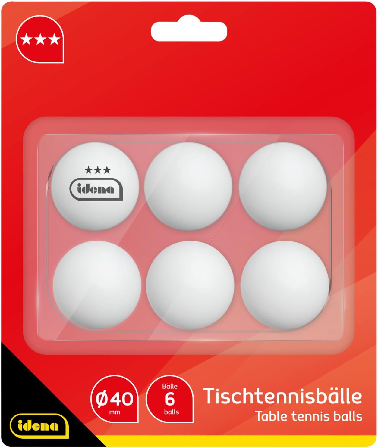 Idena 90958 Table Tennis Set with Net, Two Trowels and Two Balls, Includes 6 Table Tennis Balls in 3 Star Quality, White, Diameter 40 mm, for Easy Mounting on Table Tops