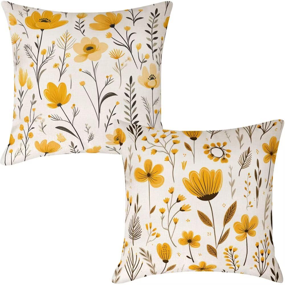 Federe Cuscini da Esterno Impermeabili 65x65 Giallo Copri Cuscini per Divano Floreale Federa Cuscino Primavera Decorativi Copricuscini per Divano Giardino Soggiorno Copricuscino Set di 2 (IU151)