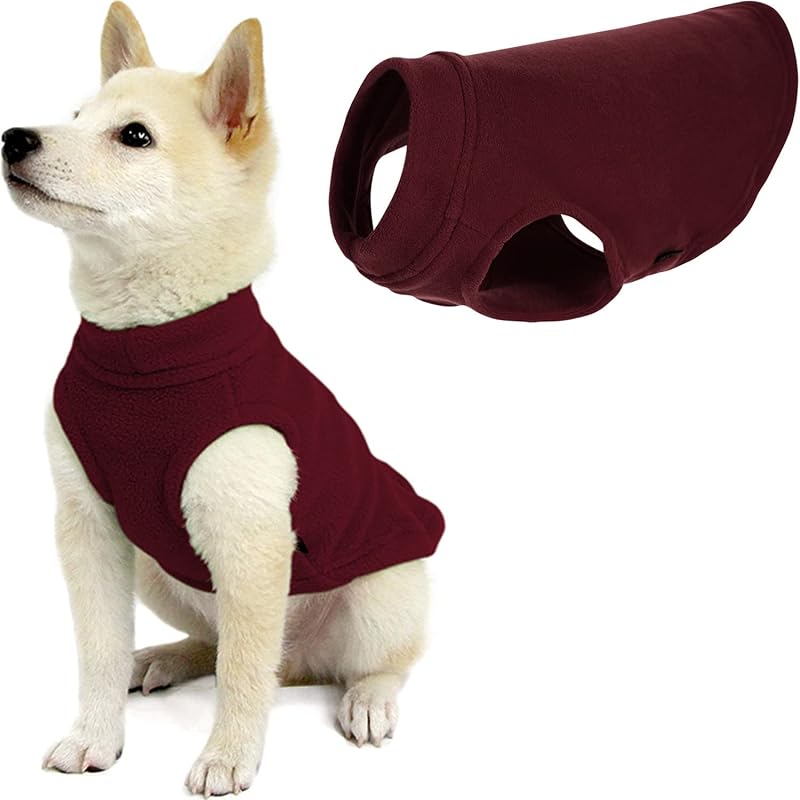 Casaco de inverno para cães Gooby Stretch Fleece Vest em fleece elástico, Burgundy, tamanho Medium (29,21 cm)