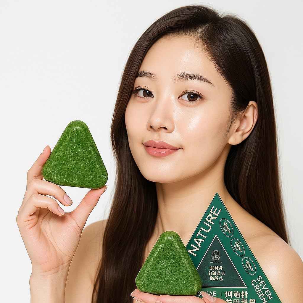 Nature Herbal Seven Green Triangle Shampoo Bar Soap with multyfunction, Oil Control, Dandruff Removal, Smoothening, Platycladus Usman Grass Hair Care (Pack of 1)-image-25