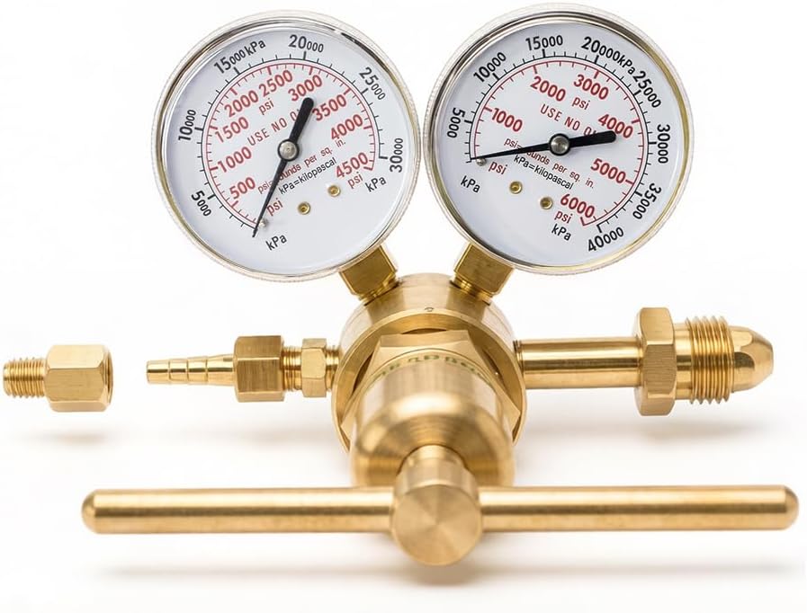 High Pressure Nitrogen Regulator, High Pressure Piston Regulator for Inert Gases, Single Stage Outlet Pressure 0-4500 PSI, 2.5 Inch Nitrogen Gauges CGA-580, High Capacity Regulator