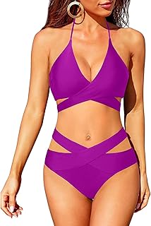 Two Piece Bikini Sets for Women High Waisted Bikini Push Up Swimsuit Halter Wrap Criss Cross Bathing Suit