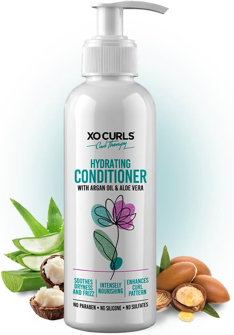 XO Curls Intense Conditioner For Dry and Frizzy Hair, Repairs Damage, With Argan Oil & Flaxseed, Makes Curly and Wavy Hair Soft and Shiny, Sulfate free, No Silicones or Parabens, 250 ml