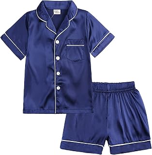 Kids Toddler Baby Girl Boy Satin Pajamas Set Long Short Sleeve Button-Down Pajama Shirt Top+Pants Bottoms Outfits