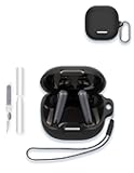 Case for Soundcore by Anker Liberty 4 NC Wireless Earbuds, WUNIAK Soft Silicone Protective Portable Scratch Shock Resistant Shell with Cleaner Kit & Carabiner & Lanyard,Black