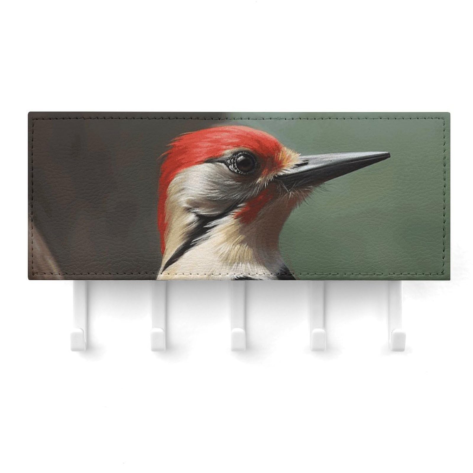 QMNLKH Woodpecker Wall Mounted Key Rack for Home, No Drilling Key Holder with 5 Hooks, Self Adhesive Keys Chain Organizer for Hallway, Keys Hanger Shelf for Office, Doorway White