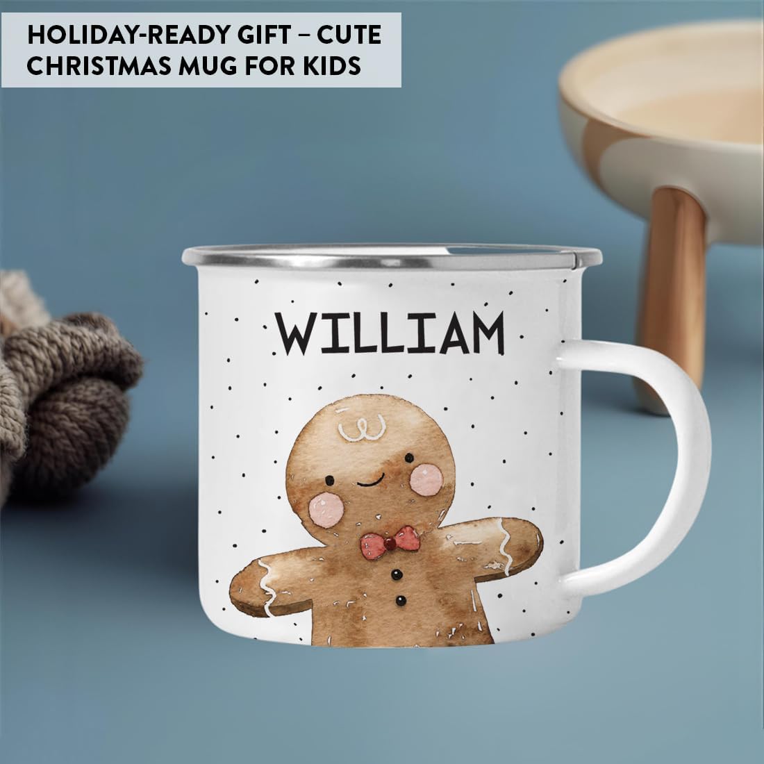 Andaz Press Personalized 11oz. Stainless Steel Campfire Coffee Mug Gag Gift, Watercolor Gingerbread Boy, 1-Pack, Custom Christmas Holiday Hot Chocolate Cup Mugs For Kids Hot Chocolate Mug