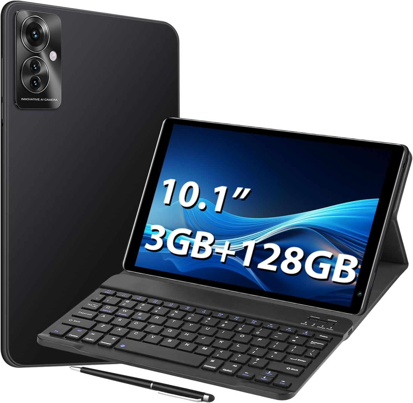 10.1inch Android 8.1 Tablet, 8-Core Tablet PC with Keyboard & Cases, 3GB+128GB(TF 256G), Dual 4G SIM, T860 GPU, BT5.0, GPS, WiFi 5, Face Unlock, Dual Cameras, 5000mAh Battery (Gray, 5)